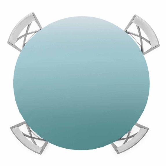 Elastic Fitted Round Tablecloth, Turquoise Ombre Waterproof Stretch Table Cover for 45"-54" Tables, Teal White Gradient Modern Abstract Art Washable Outdoor Tablecloths for Patio, Picnic, Camping