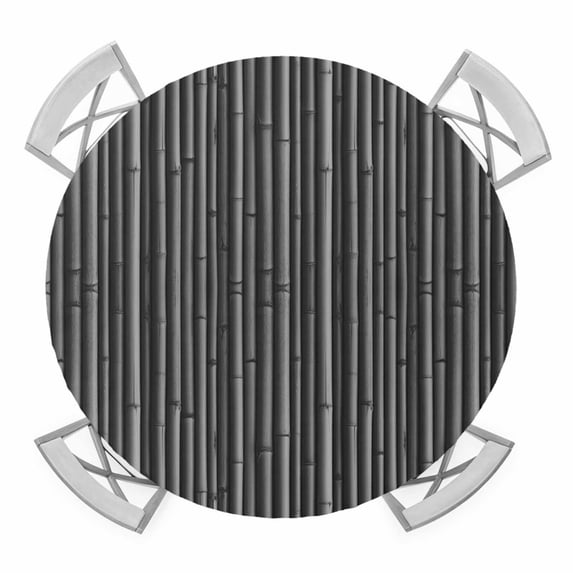 Elastic Fitted Round Tablecloth, Vintage Black Waterproof Stretch Table Cover for 36"-44" Tables, Country Farmhouse Plants Tree Pattern Washable Outdoor Tablecloths for Patio, Picnic, Camping