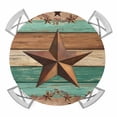 thumbnail image 1 of Elastic Fitted Round Tablecloth, Western Texas Star Retro Waterproof Stretch Table Cover for 45"-54" Tables, Vintage Farmhouse Brown Teal Wooden Washable Outdoor Tablecloths for Patio, Picnic, 1 of 9