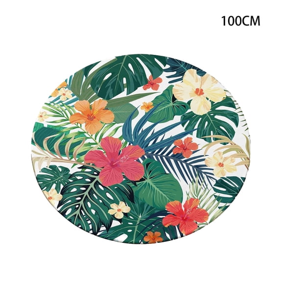 Elastic Fitted Round Waterproof Tablecloth with Tropical Palm Leaf Print, Stretch Polyester Patio Table Cover, Resistant Table Protector Fits 40-60 Inch Round Tables for Picnic BBQ Party