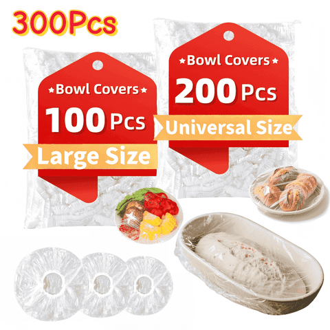ChrumpTon 300Pcs Plastic Bowl Covers, Disposable Elastic Stretch Food Covers, Two Sizes, Fits Bowls up to 8" & 13", Food Storage, Bread Proofing, Kitchen and Outdoor Use