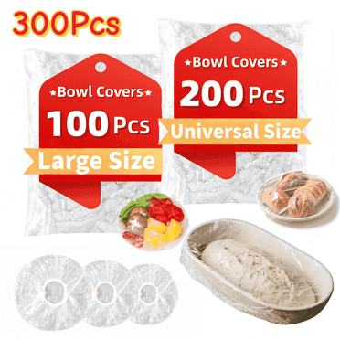 ChrumpTon 300Pcs Plastic Bowl Covers, Disposable Elastic Stretch Food Covers, Two Sizes, Fits Bowls up to 8" & 13", Food Storage, Bread Proofing, Kitchen and Outdoor Use