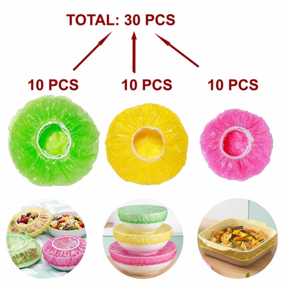 Elastic Food Storage Covers Reusable Stretch Plastic Wrap Bowl Covers Elastic Alternative to Foil for Family Outdoor Picnic 3 Size(30 Pcs)