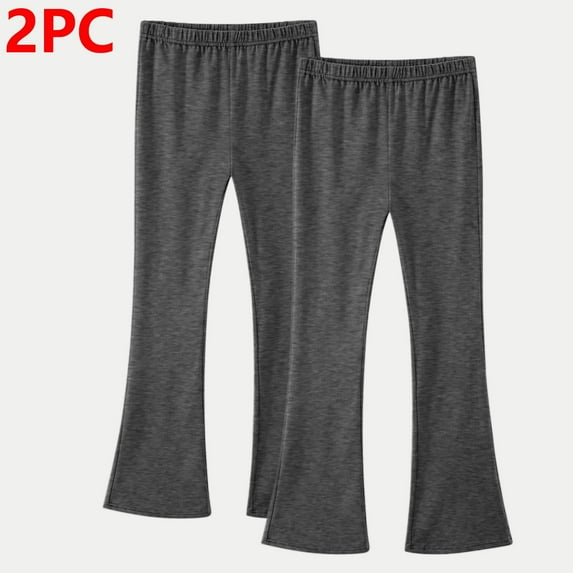 Elastic Girls Pants New 2PCS Girls Cotton Flare Leggings Mid Rise Kids Stretchy Yoga Pants Children Full Length Trousers Dark Gray 5 Years