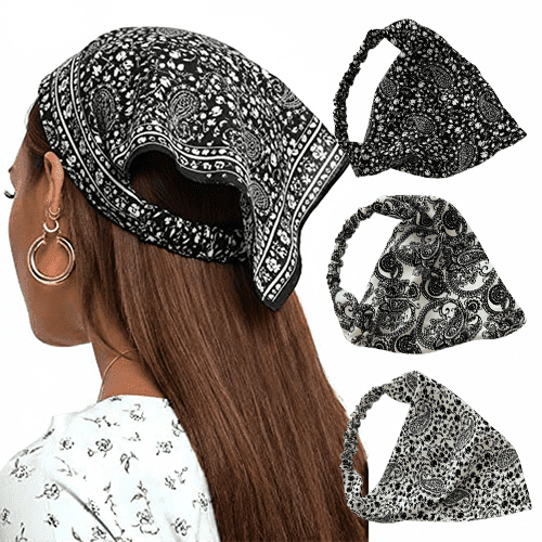 3-Pack Floral Chiffon Head Scarf Bandana Hair Wrap for Women Amazon.com : HAIMEIKANG 3 Pieces Floral Elastic Hair Scarf  main image 3