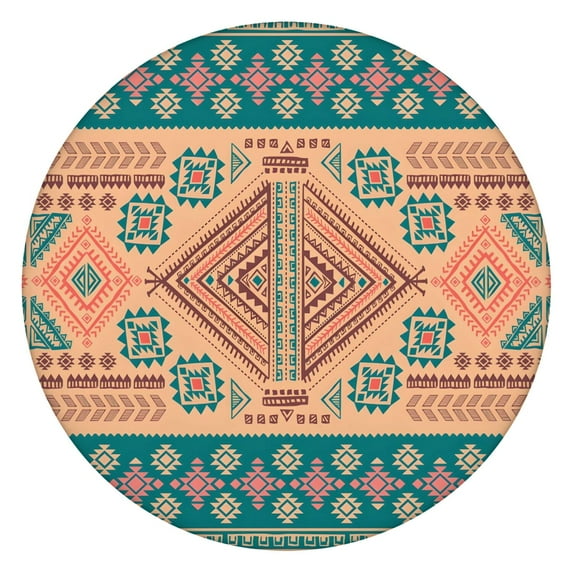 Elastic Hem Boho Style Tablecloth with Floral Design - Vibrant Round Table Cover for Dining - Fits 52 to 56 Inch