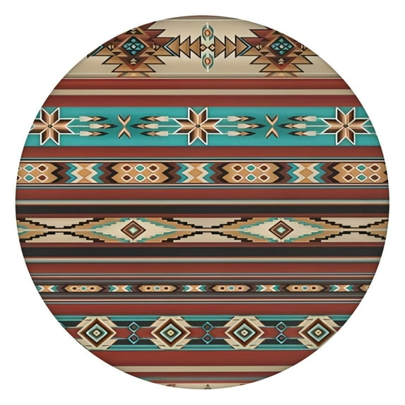 Elastic Hem Boho Tablecloth Waterproof Oxford Fabric for 45-52” Table, Perfect for Outdoor Picnics and Everyday Dining