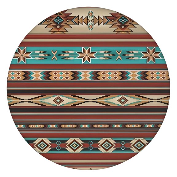 Elastic Hem Boho Tablecloth Waterproof Oxford Fabric for 45-52” Table, Perfect for Outdoor Picnics and Everyday Dining