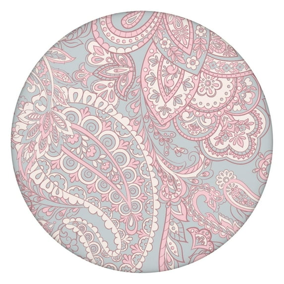 Elastic Hem Round Tablecloth, Waterproof Oxford Fabric, Fits 45 to 52 Inch Table, Classic Paisley Style, Easy Care