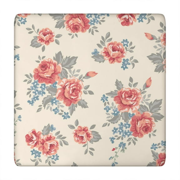 Elastic Hem Square Tablecloth with Floral Design, Durable Polyester for Garden or Dining Room, 34x34 Inch