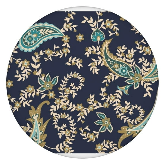 Elastic Hem Waterproof Tablecloth for 45–52 Inch Table, Round Oxford Fabric, Paisley Print, Perfect for Outdoor Gatherings