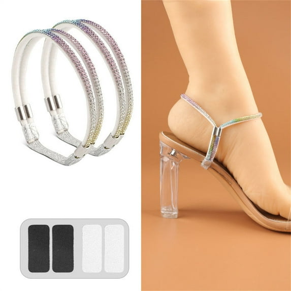 Elastic High Heels Shoe Straps, Anti-Loose Detachable Ankle Rhinestone Straps - Replacement Straps in Nature Colors for Shoes