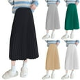 thumbnail image 1 of Elastic High Waist Flowy Long Skirts Skirt Womens Solid Color A-Line Satin Medium High Waist Elastic Waist Pleated Skirt Green Xxxl, 1 of 6