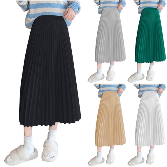 Elastic High Waist Flowy Long Skirts Skirt Womens Solid Color A-Line Satin Medium High Waist Elastic Waist Pleated Skirt Green Xxxl