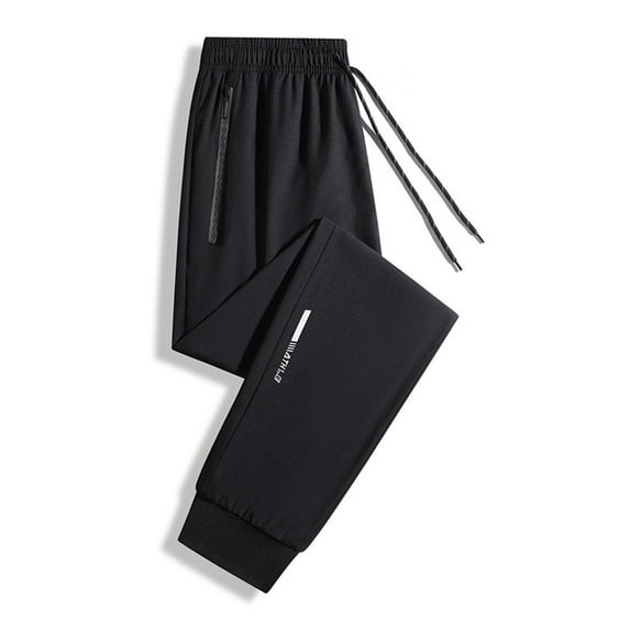 Elastic High Waist Sport Pants For Men Solid Color Zipper Pockets Casual Pants Loose Fit Joggers Foot Binding Pants