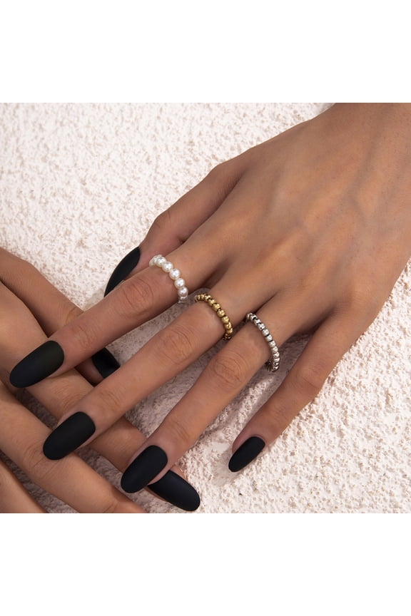 Womens Fashion Ring Set Faux Pearl Stacked Rings Bohemian Pastoral Ethnic Retro Geometric 3D Decoration National Tide Rings