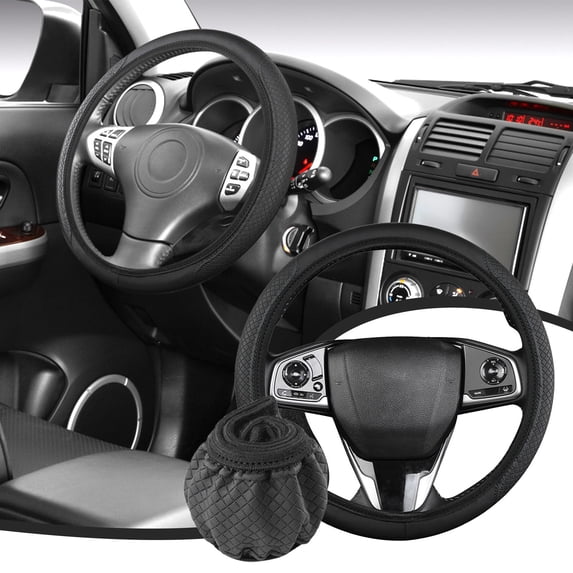 Elastic Leather Steering Wheel Cover, Non-Slip Sweat-Absorbent Grip with Heat Resistance, Universal Fit Stretch Cover for All Seasons Driving Comfort and Interior Style Upgrade