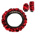 thumbnail image 1 of Elastic Leopard Pattern Winter Warm Car Steering Wheel Cover with Handbrake Gear Shift Cover Set Universal Red, 1 of 5