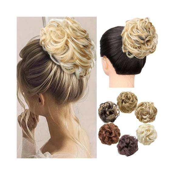 Elastic Messy Curly Bun Hair Piece - Short Tousled Updo Extensions for Instant Volume