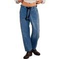 thumbnail image 1 of Elastic Middle Waist Women Casual Jeans Drawstring Denim Pants with Front Pocket, 1 of 6