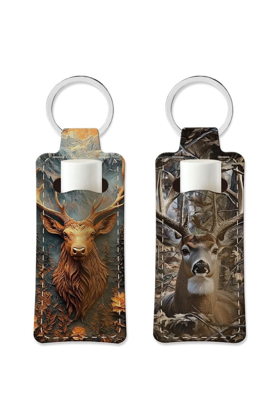Elastic Neoprene Keychains Lipstick Bags with Iron Keychain Rings Rectangle Deer 9.6x3.8cm 2pcs/set DIY