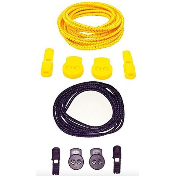 Elastic No Tie Shoelaces for Adults and Children (2-Pack) (39" with Locking System, Purple & Orange)