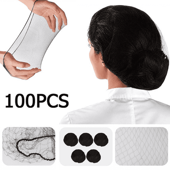 Invisible Mesh Nylon Elastic Hair Nets, Black, 100 Pack for Chef, Nurse, Bun and Wig Use