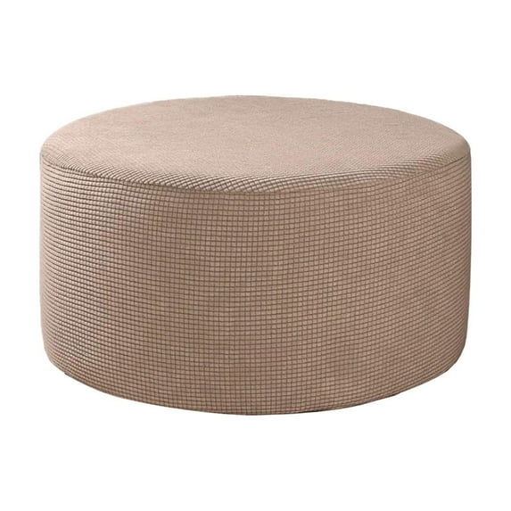 Elastic Ottoman Cover - Thickened Solid Color Slip-On for Round Stools - Stretch Sofa Furniture Protector - Machine Washable & Easy Install