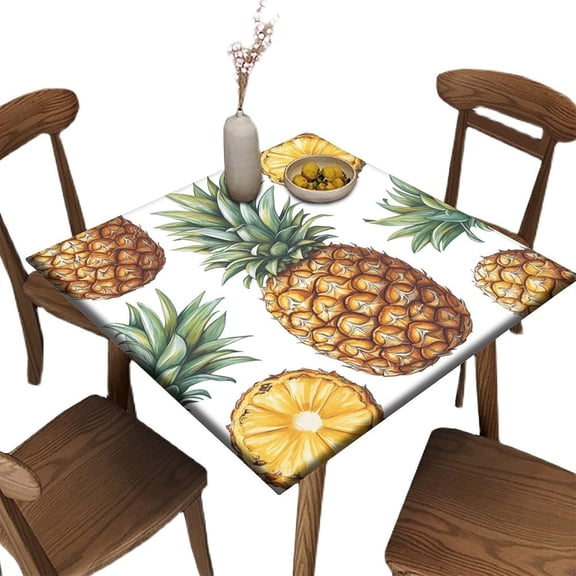 Elastic Outdoor Square Tablecloth, Pineapple Pattern Printed on Polyester Square Picnic Table Cover, Perfect for Parties & Celebrations, Fit for 36" x 36" Square Tables