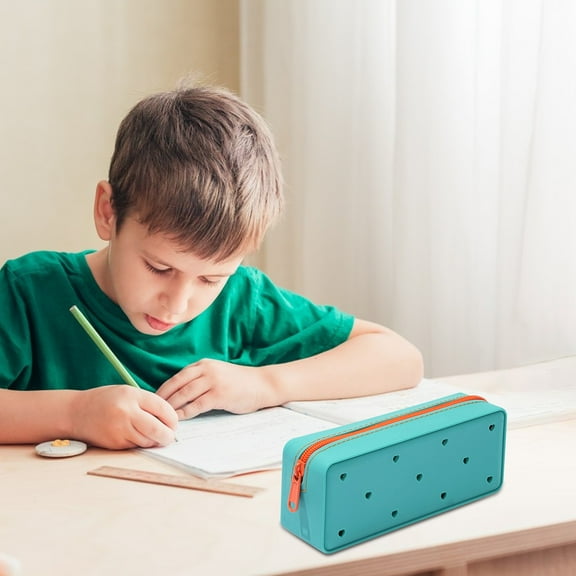 Elastic Pen Sleeve Silicone Pencil Pouch Mint Green | Large Capacity Organizer for Pens Markers Accessories | Zipper Closure | Waterproof Easy-Clean | 18.7x7x4.7cm