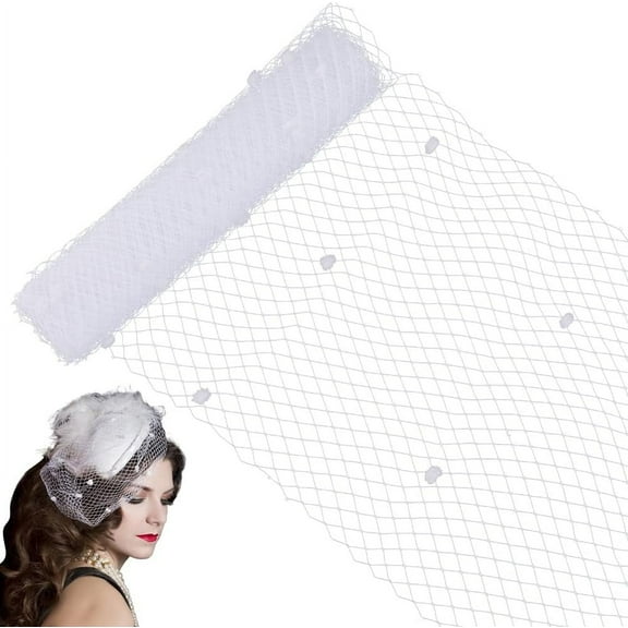 Elastic Polyester Deco Mesh Ribbons Polka Dot Tulle Fabric for Hat Decoration Skirts Decoration Making White 9-7/8 inch(250mm)