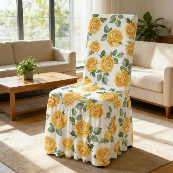 Elastic Printed Chair Covers Full Upholstery Protector With Anti-Slip Design For Dining Room Office And Home Decor Polyester Fabric Washable