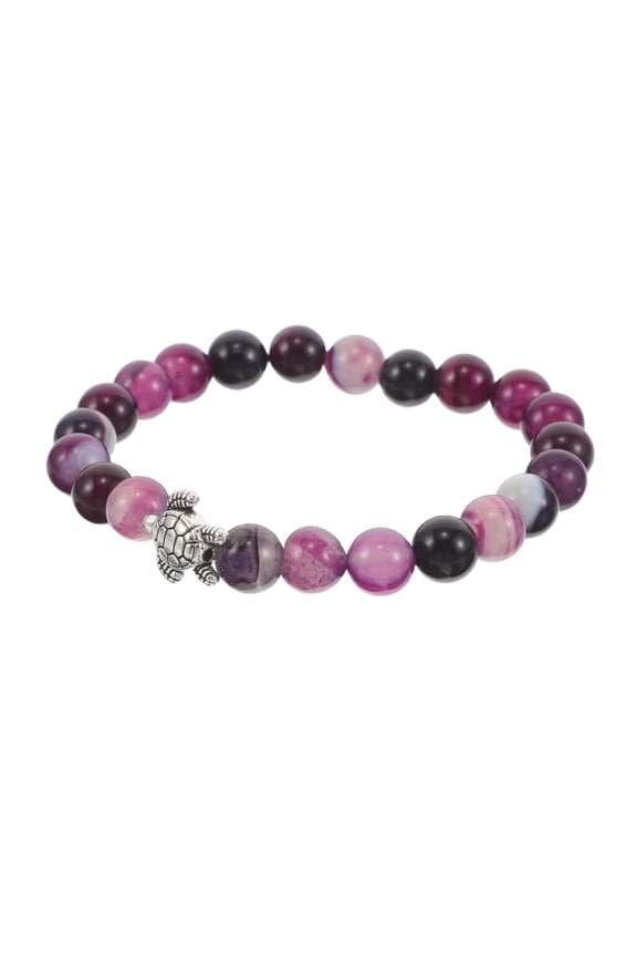 Elastic Purple Stone Bracelet - Sea Turtle Charm Beaded Stretch Jewelry - Natural Stone Bracelet For Meditation Festivals And Daily Use