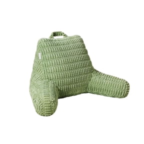 Ecoskio Sage Green Flannel Reading Bedrest Pillow, Shredded Foam Back Support Cushion with Armrests Side Pockets & Washable Cover for Adults Kids Bedroom Couch Use