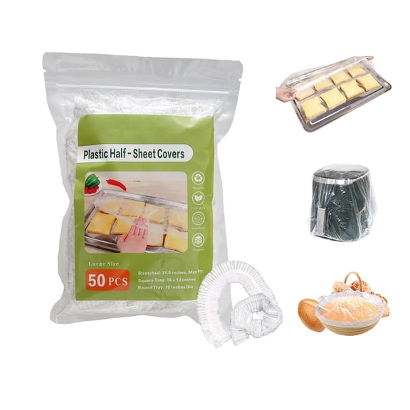Elastic Reusable Plastic Covers for Half Sheet Pans & Bowls, BPA Free Transparent Lids for Dough Proofing, Meal Prep & BBQ
