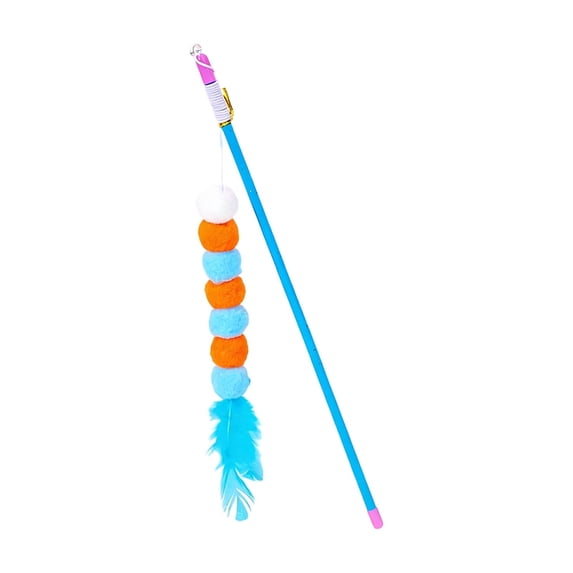 Elastic Rope Caterpillar Cat Wand Toy, Interactive Feather Teaser Stick for Chasing, Pouncing and Healthy Play, C
