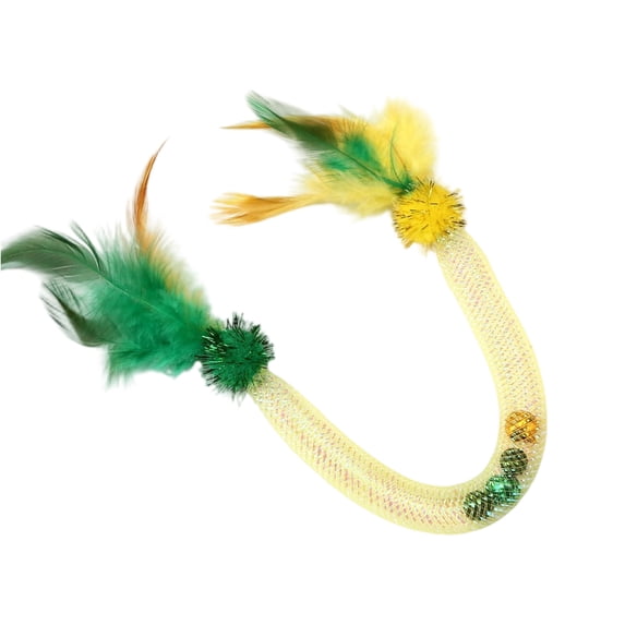 Elastic Rope Feather Cat Toy with Catnip Ball, Interactive Teaser Stick for Teeth Cleaning and Boredom Relief, Yellow