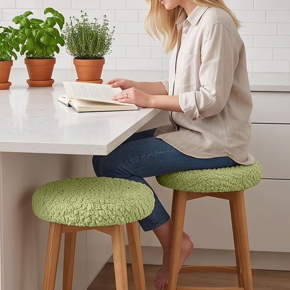 Elastic Round Bar Stool Cover 4 Colors, Linen Textured Slipcover for Swivel Rolling Stool, Easy Install Washable Seat Cushion Protector, Stretch Cover for Salon Vanity and Office Stool