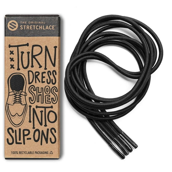 Elastic Round Dress Shoe Laces Stretchable Laces to Turn Dress Shoes Into Slip-Ons Tie Once & Slip On Forever BLACK 24 inches (60 cm)