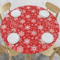 Elastic Round Fitted Tablecloth, Fit Christmas Snowflakes Design, Stretchable Polyester Fabric for Kitchen, Dining Party Decor, 40"- 44" Table Cover (Small)