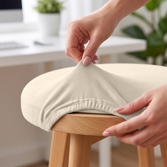 Elastic Round Stool Cover, Stretch Bar Stool Slipcover with Textured Fabric, Round Seat Cushion Cover for Salon Office Vanity Swivel Rolling Stool, Chair Seat Protector, Machine Washable