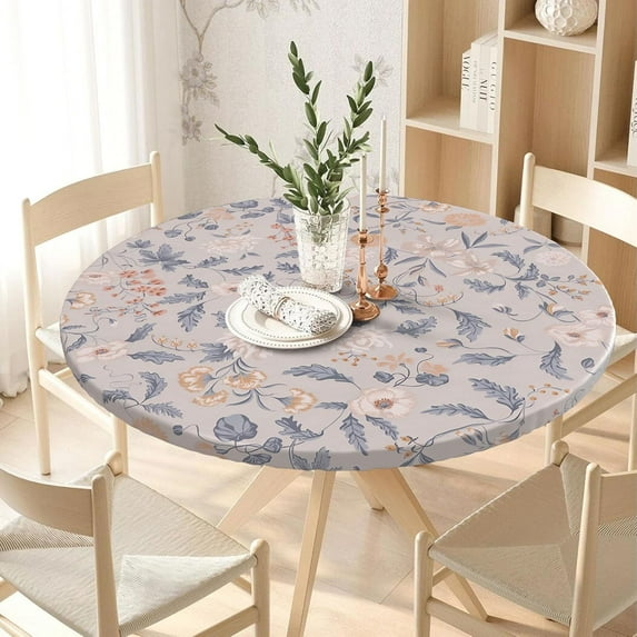 Elastic Round Tablecloth Fitted Washable Fitted Table Cover for Indoor and Outdoor Dining Table Cloth Protector,36"- 44"