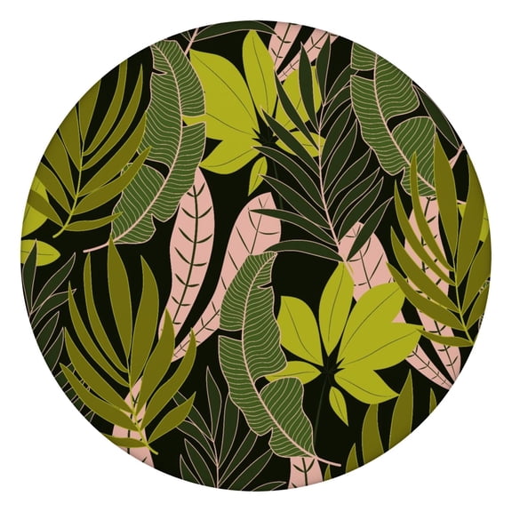 Elastic Round Tablecloth with Vibrant Hawaiian and Botanical Leaf Patterns, Waterproof Vinyl with Backing for Durable, Stain-Resistant Table Protection
