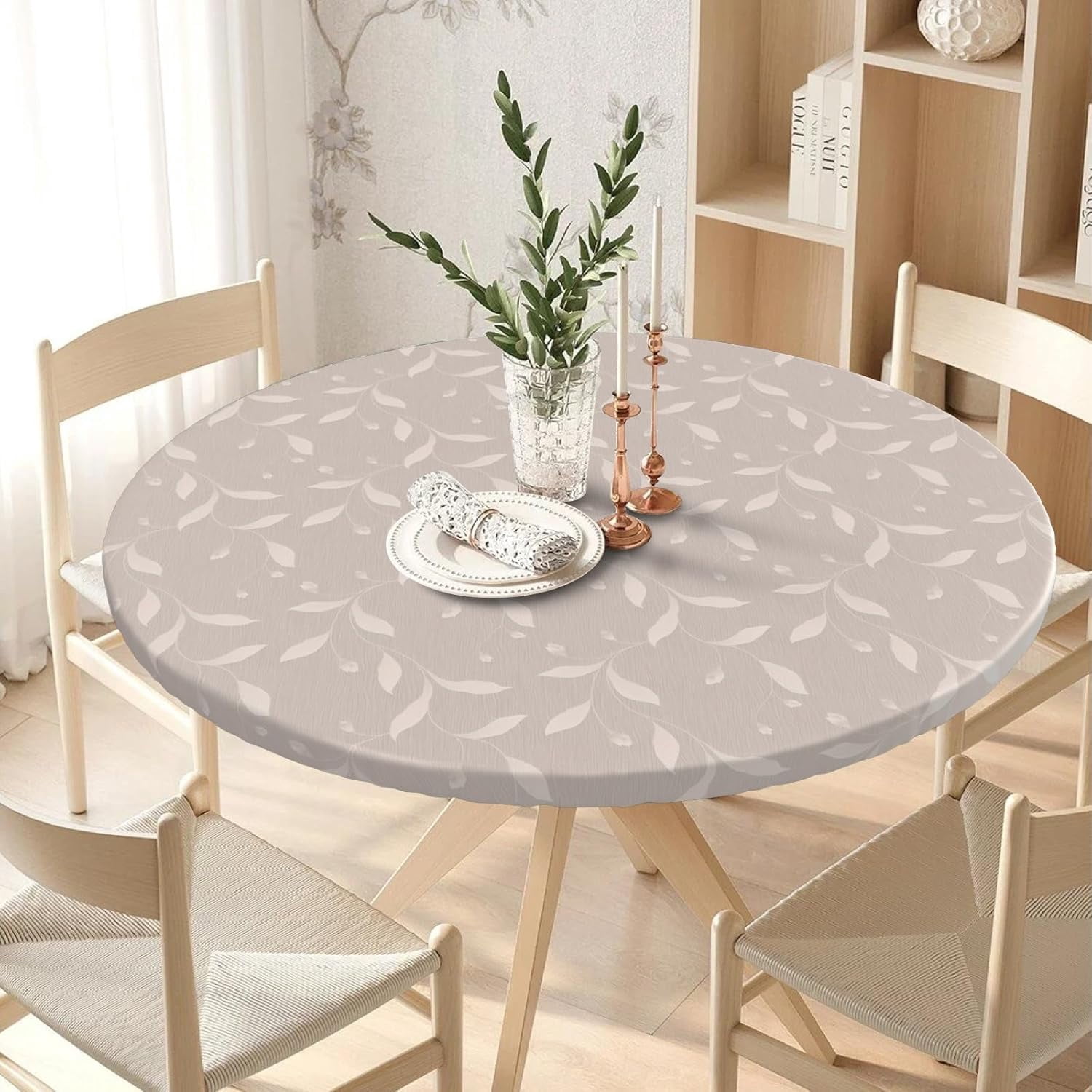 Elastic Round Tablecloth Washable Fitted Table Cover for Indoor and ...