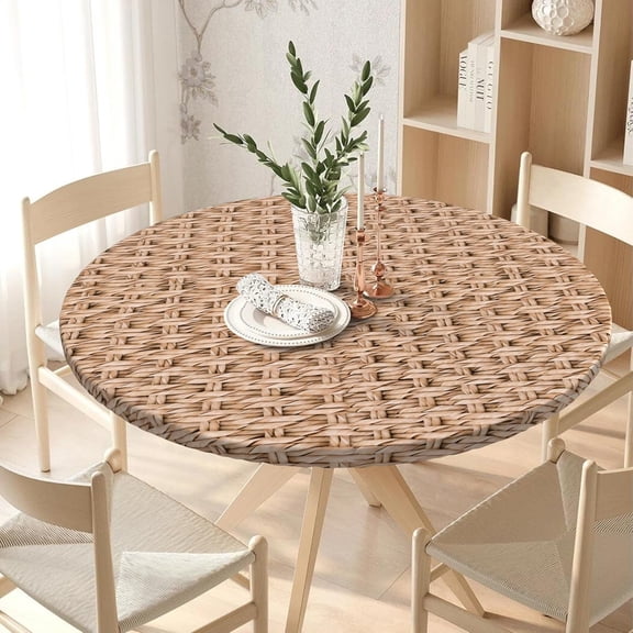 Elastic Round Tablecloth Washable Fitted Table Cover for Indoor and Outdoor Dining Table Cloth Protector,36"- 44"