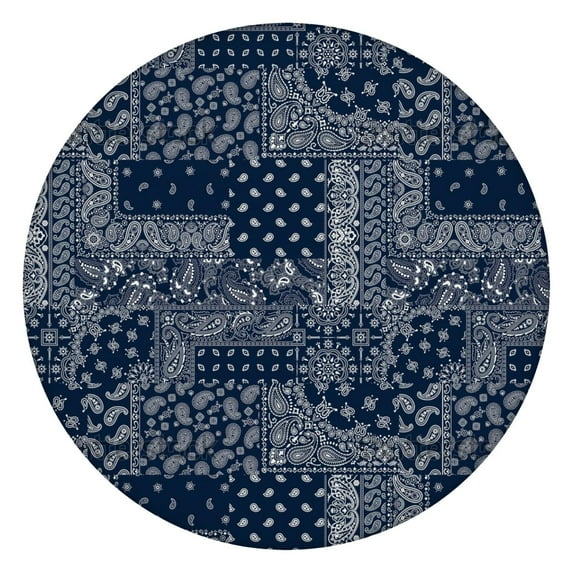 Elastic Round Tablecloth with Floral Boho Print 44 Inch Fits 38-42 Tables Spill Resistant Vinyl Party Kitchen Decor