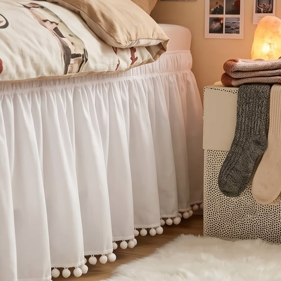 Elastic Ruffle Dormitory Bed Skirt, Drop Style Easy Install Washable Bedskirt Ruffle Cover for Dorm Bedroom Bed Base Decor Home Bedding Accessories