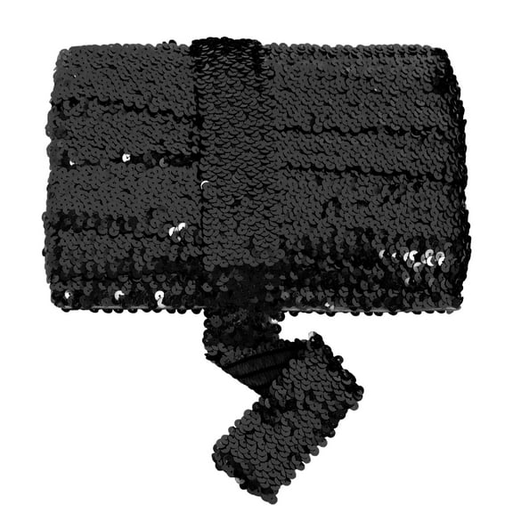 Elastic Sequin Trim, 1.9 Inch 5 Row Flat Glitter Paillette Sequin Ribbon, Bling Fabric DIY Metallic Stretch Sequin Strip, 11 Yards, Black