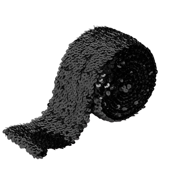Elastic Sequin Trim, 3 Inch 8 Row Wide Flat Glitter Bling Fabric Paillette Sequin Ribbon, Metallic Sewing DIY Project, 5.5 Yards, Black