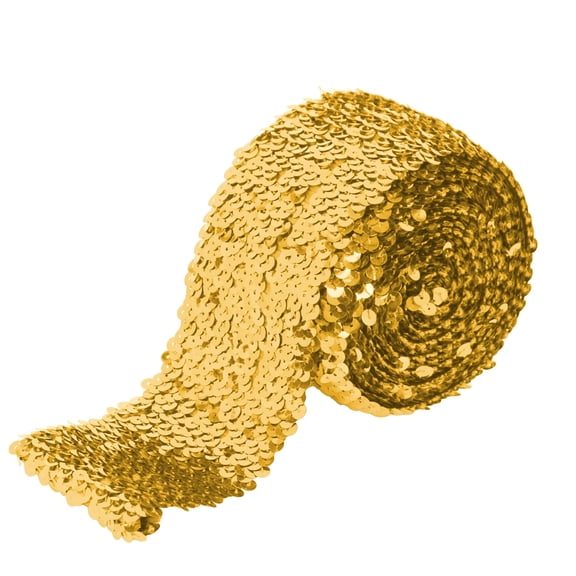 Elastic Sequin Trim, 3 Inch 8 Row Wide Flat Glitter Bling Fabric Paillette Sequin Ribbon, Metallic Sewing DIY Project, 5.5 Yards, Gold